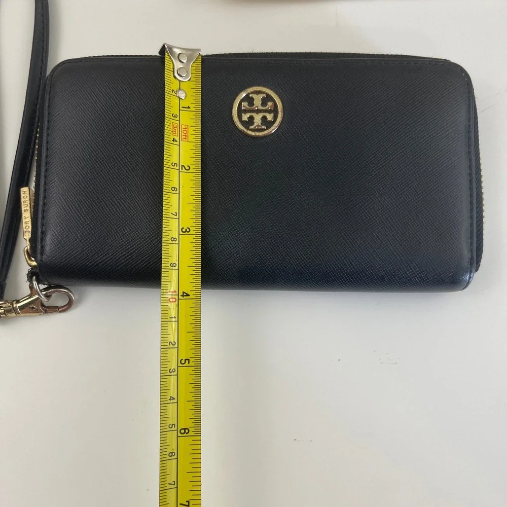 Tory Burch Robinson‎ Continental Wallet Wristlet Black Saffiano Leather Zip Long